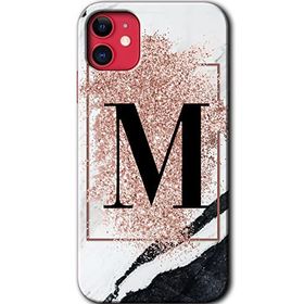 Apple iPhone 12 Mini Pembe Mermer Desenli M Harfi Baskılı Uyumlu Silikon Kılıf