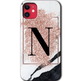 Apple iPhone 12 Mini Pembe Mermer Desenli N Harfi Baskılı Uyumlu Silikon Kılıf