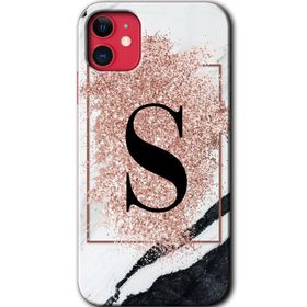Apple iPhone 12 Mini Pembe Mermer Desenli Ş Harfi Baskılı Uyumlu Silikon Kılıf