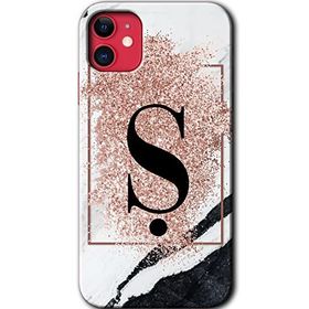 Apple iPhone 12 Mini Pembe Mermer Desenli Ş Harfi Baskılı Uyumlu Silikon Kılıf