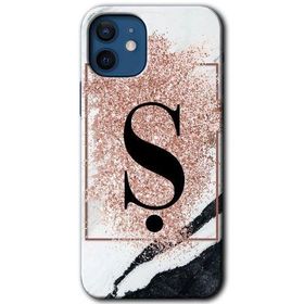 Apple iPhone 12 Mini Pembe Mermer Desenli Ş Harfi Baskılı Uyumlu Silikon Kılıf