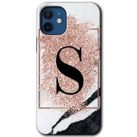 Apple iPhone 12 Mini Pembe Mermer Desenli Ş Harfi Baskılı Uyumlu Silikon Kılıf