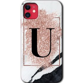 Apple iPhone 12 Mini Pembe Mermer Desenli U Harfi Baskılı Uyumlu Silikon Kılıf