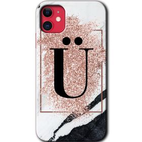 Apple iPhone 12 Mini Pembe Mermer Desenli U Harfi Baskılı Uyumlu Silikon Kılıf