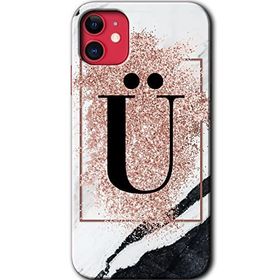 Apple iPhone 12 Mini Pembe Mermer Desenli U Harfi Baskılı Uyumlu Silikon Kılıf