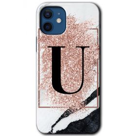 Apple iPhone 12 Mini Pembe Mermer Desenli U Harfi Baskılı Uyumlu Silikon Kılıf