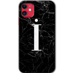 Apple iPhone 12 Mini Siyah Mermer Desenli I Harfi Baskılı Uyumlu Silikon Kılıf