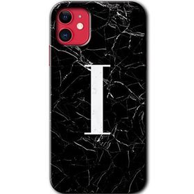 Apple iPhone 12 Mini Siyah Mermer Desenli I Harfi Baskılı Uyumlu Silikon Kılıf