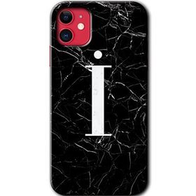 Apple iPhone 12 Mini Siyah Mermer Desenli I Harfi Baskılı Uyumlu Silikon Kılıf