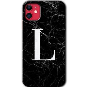 Apple iPhone 12 Mini Siyah Mermer Desenli L Harfi Baskılı Uyumlu Silikon Kılıf