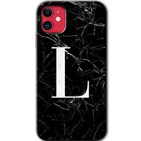 Apple iPhone 12 Mini Siyah Mermer Desenli L Harfi Baskılı Uyumlu Silikon Kılıf
