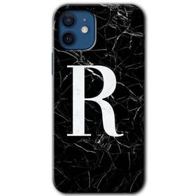 Apple iPhone 12 Mini Siyah Mermer Desenli Ö Harfi Baskılı Uyumlu Silikon Kılıf