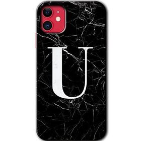 Apple iPhone 12 Mini Siyah Mermer Desenli U Harfi Baskılı Uyumlu Silikon Kılıf
