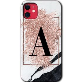 Apple iPhone 12 Pembe Mermer Desenli A Harfi Baskılı Uyumlu Silikon Kılıf
