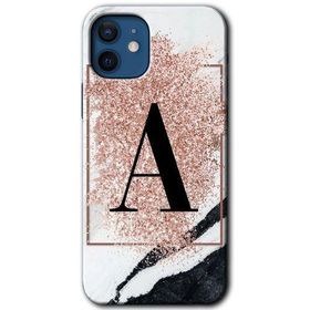 Apple iPhone 12 Pembe Mermer Desenli A Harfi Baskılı Uyumlu Silikon Kılıf
