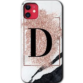 Apple iPhone 12 Pembe Mermer Desenli D Harfi Baskılı Uyumlu Silikon Kılıf