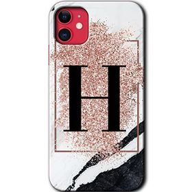 Apple iPhone 12 Pembe Mermer Desenli H Harfi Baskılı Uyumlu Silikon Kılıf