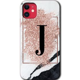 Apple iPhone 12 Pembe Mermer Desenli J Harfi Baskılı Uyumlu Silikon Kılıf