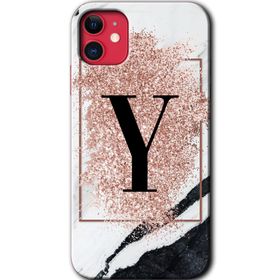 Apple iPhone 12 Pembe Mermer Desenli Y Harfi Baskılı Uyumlu Silikon Kılıf