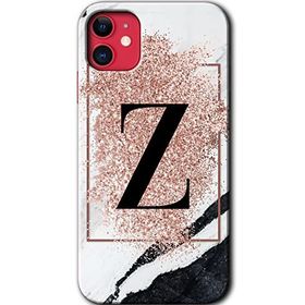 Apple iPhone 12 Pembe Mermer Desenli Z Harfi Baskılı Uyumlu Silikon Kılıf