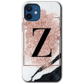 Apple iPhone 12 Pembe Mermer Desenli Z Harfi Baskılı Uyumlu Silikon Kılıf