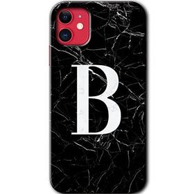 Apple iPhone 12 Siyah Mermer Desenli B Harfi Baskılı Uyumlu Silikon Kılıf