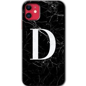 Apple iPhone 12 Siyah Mermer Desenli D Harfi Baskılı Uyumlu Silikon Kılıf