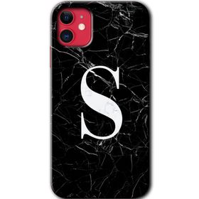 Apple iPhone 12 Siyah Mermer Desenli S Harfi Baskılı Uyumlu Silikon Kılıf