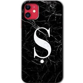 Apple iPhone 12 Siyah Mermer Desenli S Harfi Baskılı Uyumlu Silikon Kılıf