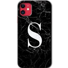 Apple iPhone 12 Siyah Mermer Desenli S Harfi Baskılı Uyumlu Silikon Kılıf