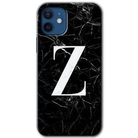 Apple iPhone 12 Siyah Mermer Desenli Z Harfi Baskılı Uyumlu Silikon Kılıf