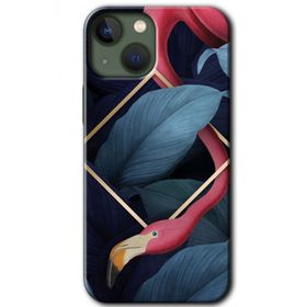 Apple iPhone 13 Flamingo Yaprak Baskılı Uyumlu Silikon Kılıf