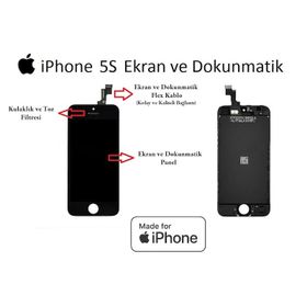 Apple iPhone 5s Dokunmatik Siyah Servis Revize Lcd Ekran