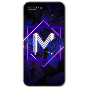 Apple iPhone 8 Plus Dark Neon Yaprak M Harfi Baskılı Uyumlu Silikon Kılıf
