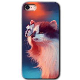 Apple iPhone SE 2020 Cat Butterfly Baskılı Uyumlu Silikon Kılıf