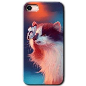 Apple iPhone SE 2020 Cat Butterfly Baskılı Uyumlu Silikon Kılıf