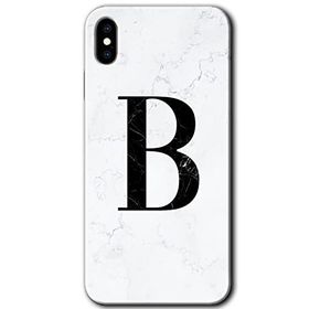Apple iPhone X Beyaz Mermer Desenli B Harfi Baskılı Uyumlu Silikon Kılıf