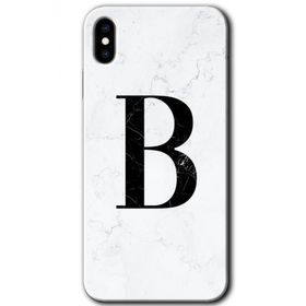 Apple iPhone X Beyaz Mermer Desenli B Harfi Baskılı Uyumlu Silikon Kılıf