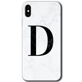 Apple iPhone X Beyaz Mermer Desenli D Harfi Baskılı Uyumlu Silikon Kılıf