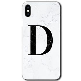 Apple iPhone X Beyaz Mermer Desenli D Harfi Baskılı Uyumlu Silikon Kılıf