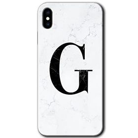 Apple iPhone X Beyaz Mermer Desenli G Harfi Baskılı Uyumlu Silikon Kılıf