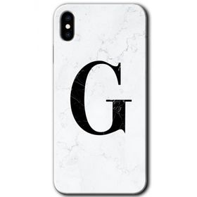 Apple iPhone X Beyaz Mermer Desenli G Harfi Baskılı Uyumlu Silikon Kılıf