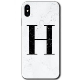 Apple iPhone X Beyaz Mermer Desenli H Harfi Baskılı Uyumlu Silikon Kılıf