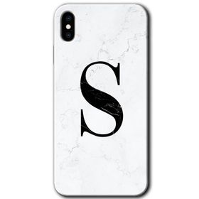 Apple iPhone X Beyaz Mermer Desenli M Harfi Baskılı Uyumlu Silikon Kılıf