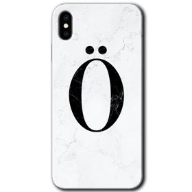 Apple iPhone X Beyaz Mermer Desenli M Harfi Baskılı Uyumlu Silikon Kılıf