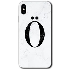 Apple iPhone X Beyaz Mermer Desenli O Harfi Baskılı Uyumlu Silikon Kılıf