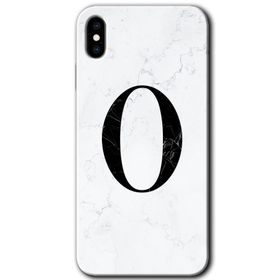 Apple iPhone X Beyaz Mermer Desenli O Harfi Baskılı Uyumlu Silikon Kılıf