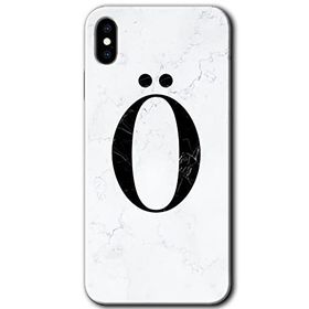 Apple iPhone X Beyaz Mermer Desenli O Harfi Baskılı Uyumlu Silikon Kılıf