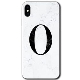 Apple iPhone X Beyaz Mermer Desenli O Harfi Baskılı Uyumlu Silikon Kılıf