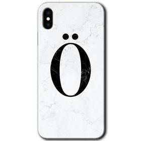 Apple iPhone X Beyaz Mermer Desenli O Harfi Baskılı Uyumlu Silikon Kılıf